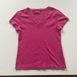 EUC Womens Pink Tommy Hilfiger V Neck T Shirt Top‎ Size Large 🔥🏌️ (R)
